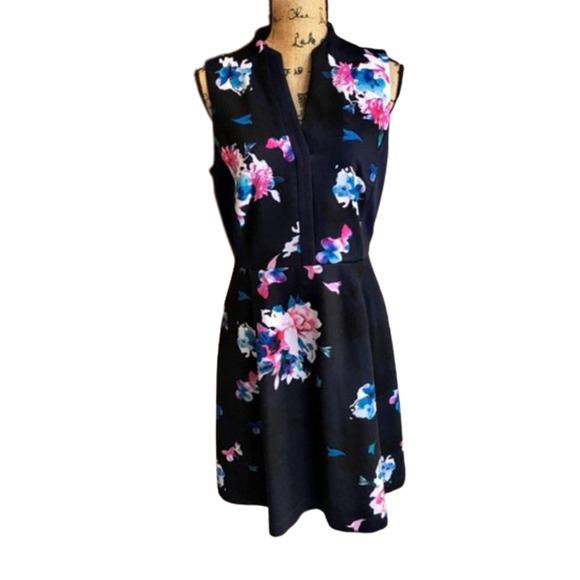 EUC Ellen Tracy Nordstrom Fit and Flare Sz 12 Blue Floral Sleeveless Dress‎ - Picture 1 of 15